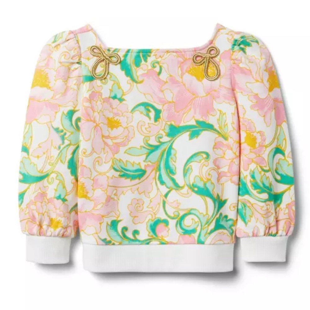 JANIE AND JACK I Am Golden Lotus Sweatshirt floral pastel size 7